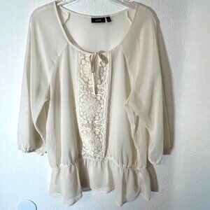 Apt. 9 Ivory Peasant Style Top with Elastic Waist- Size L